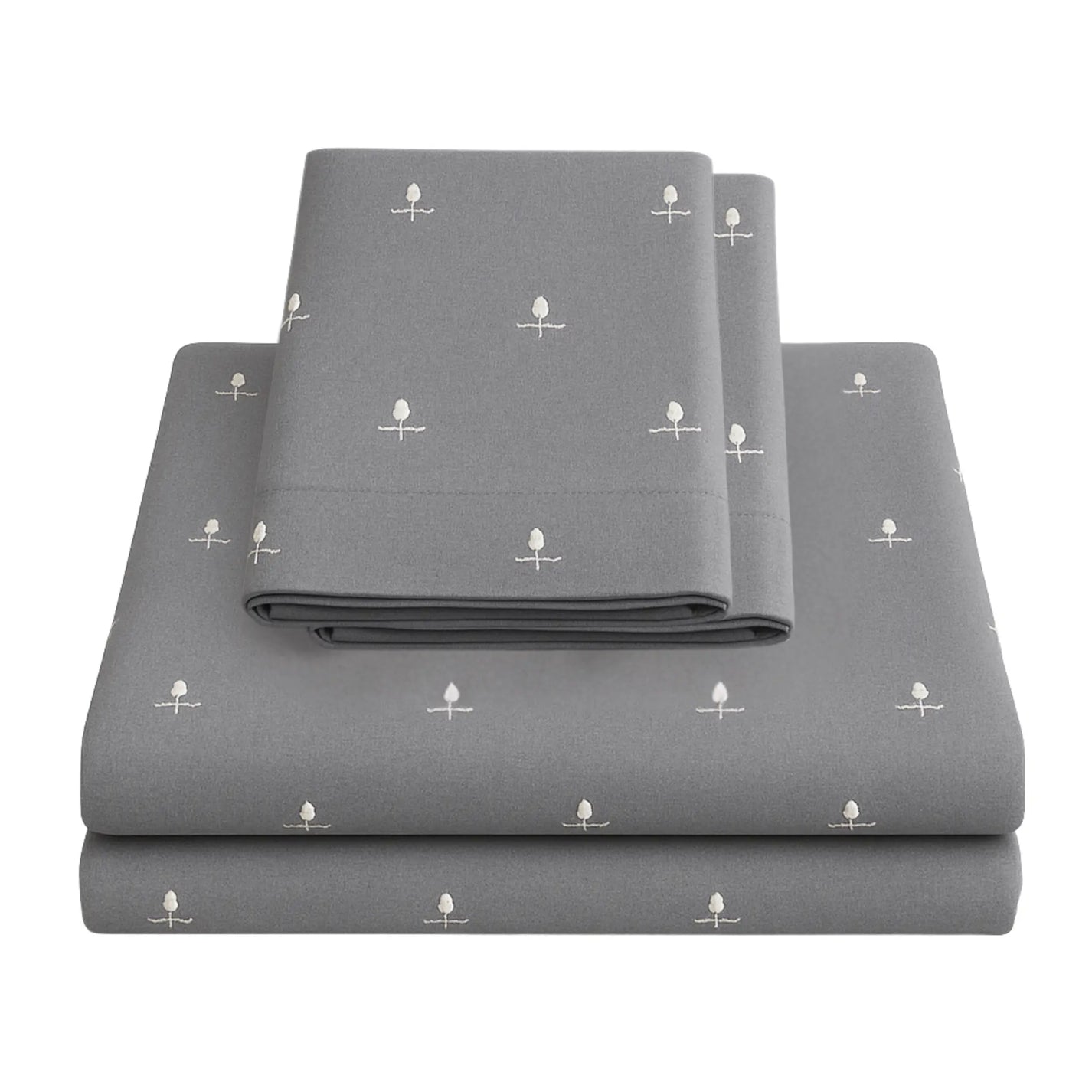 Grey 400TC Percale Hand Embroidered 100 Cotton Bedsheet 6