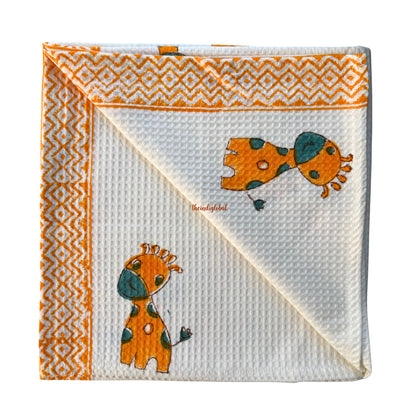 Hand Block Printed Kids Cotton Bath Towel Yellow
