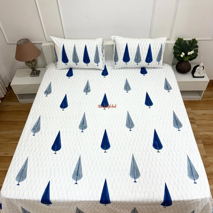 Ramya Hand Block Soft Cotton Bedsheet Blue Pankhudi