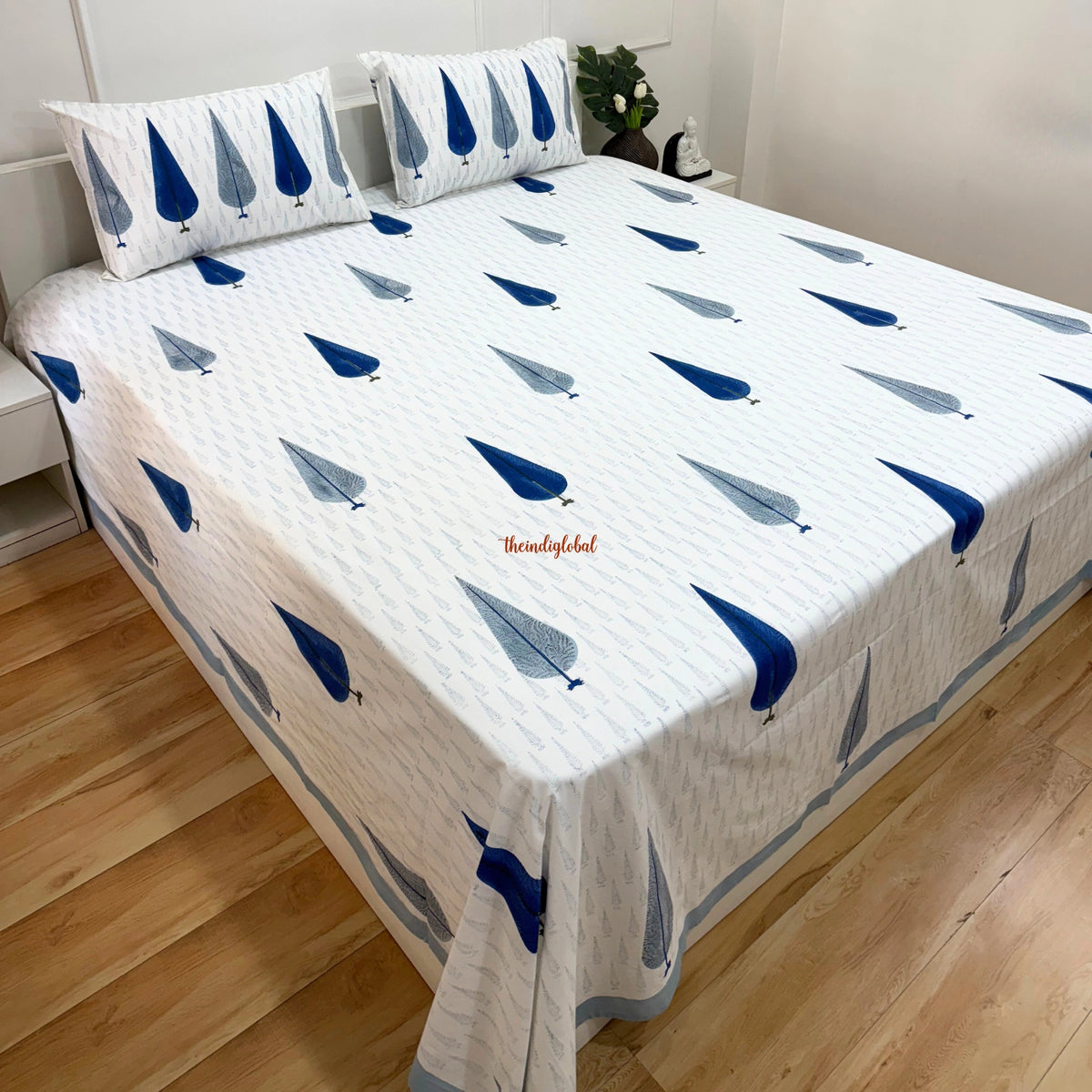 Handblock Cotton Bedsheet Blue Pankhudi 2