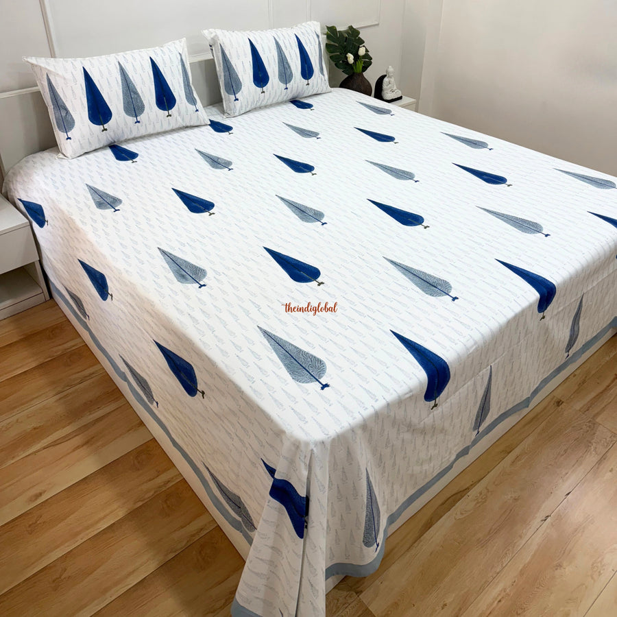 Handblock Cotton Bedsheet Blue Pankhudi 2