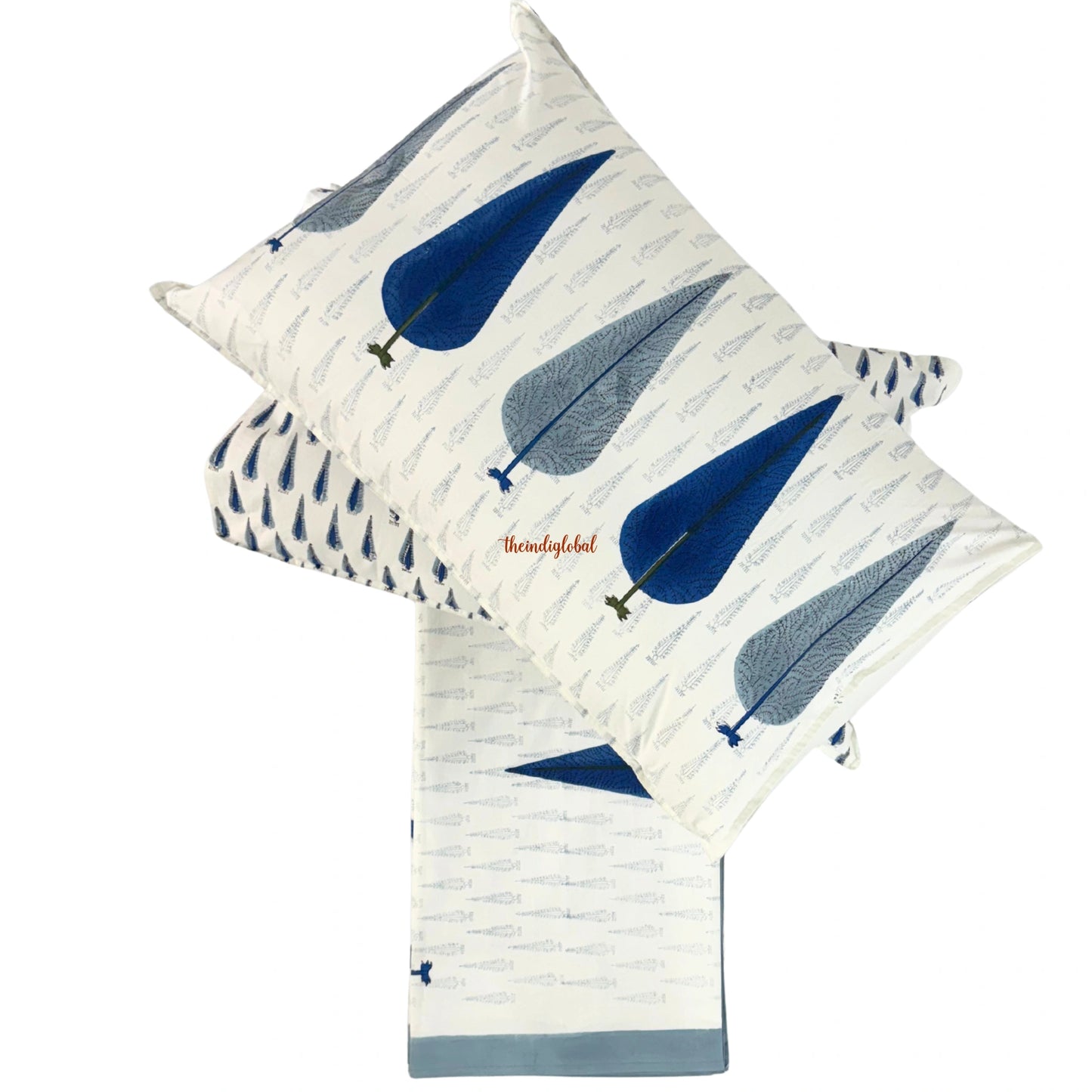 Ramya Hand Block Soft Cotton Bedsheet Blue Pankhudi