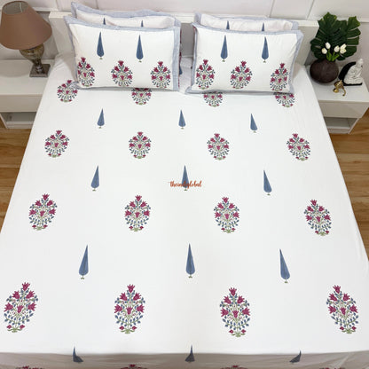Ramya Hand Block Soft Cotton Bedsheet with 2 Pillow Covers 108*108 inches Pink