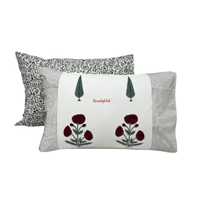 Ramya Hand Block Soft Cotton Bedsheet with 2 Pillow Covers 108*108 inches Gulab