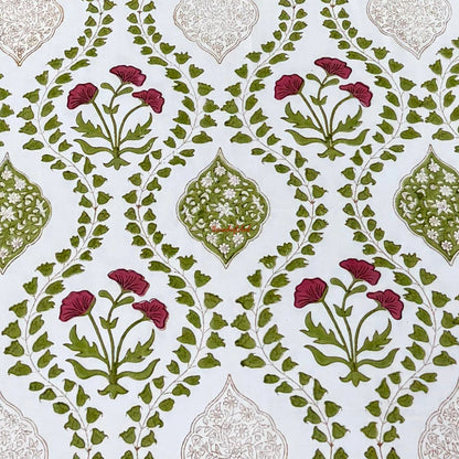Ramya Hand Block Soft Cotton Bedsheet with 2 Pillow Covers Mughal