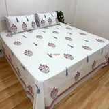 Ramya Hand Block Soft Cotton Bedsheet with 2 Pillow Covers 108*108 inches Pink