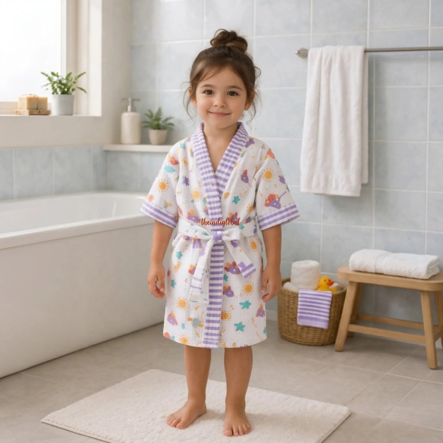 Handblock Printed Kids Waffle Cotton Bathrobe Galaxy 1