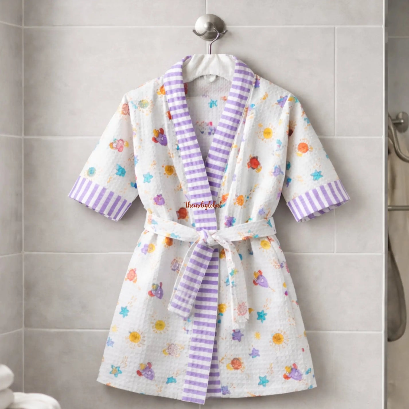 Handblock Printed Kids Waffle Cotton Bathrobe Galaxy 2