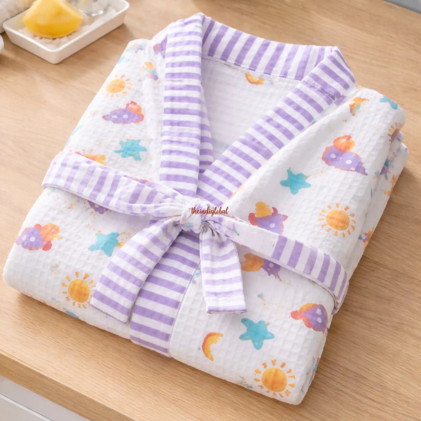 Handblock Printed Kids Waffle Cotton Bathrobe Galaxy 