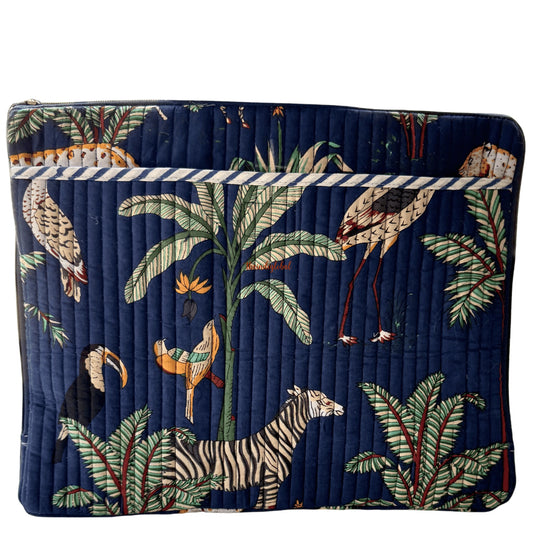 Hand block Quilted Cotton Laptop Sleeve 14 Inch Blue