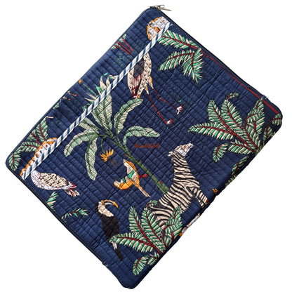 Hand block Quilted Cotton Laptop Sleeve 14 Inch Blue