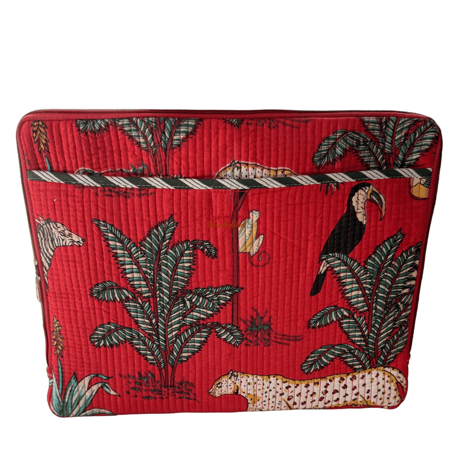 Handblock Quilted Cotton Laptop Sleeve Red 2