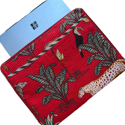 Hand block Quilted Cotton Laptop Sleeve 14 Inch Red