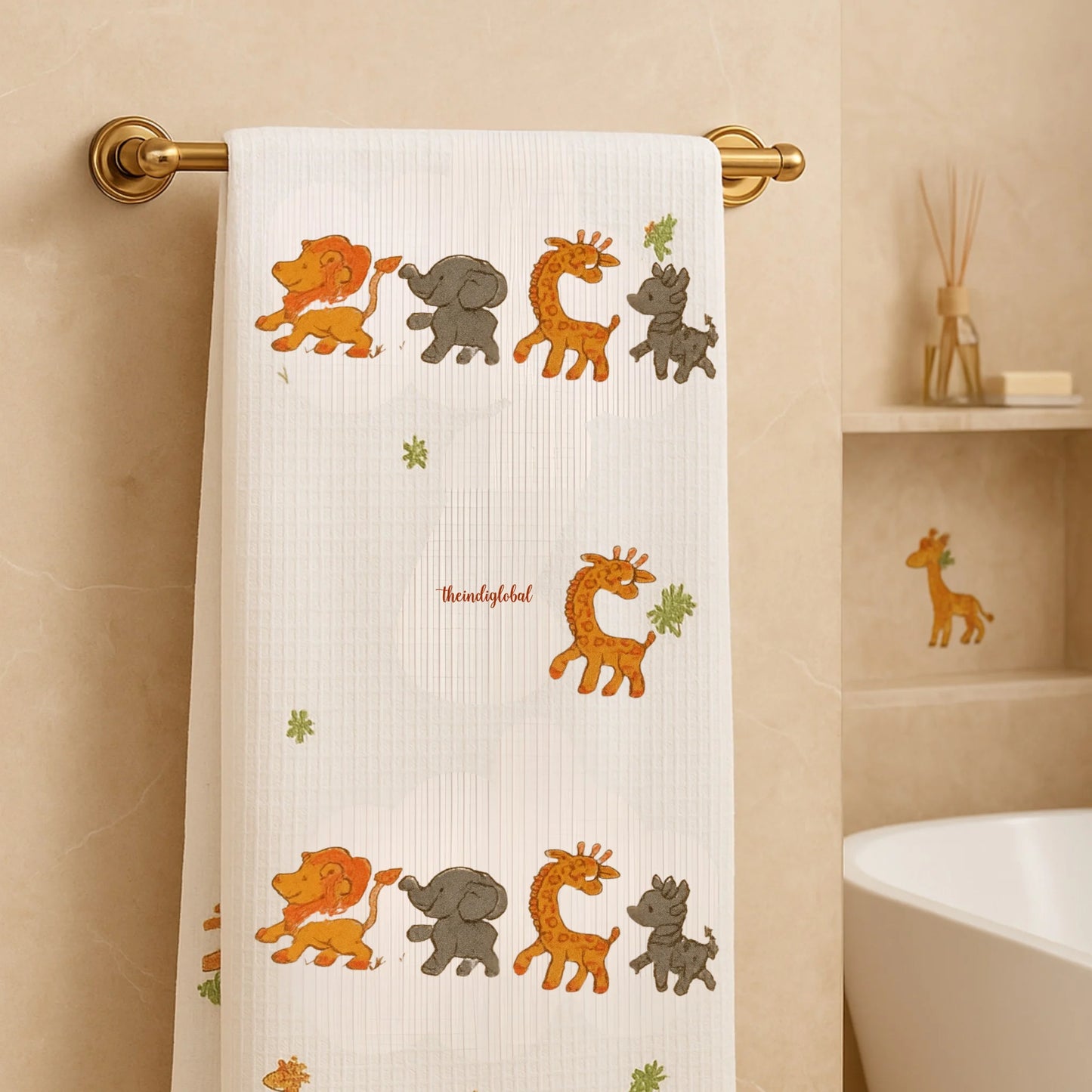 Handblock Waffle Cotton Body Towel Jungle Buddies