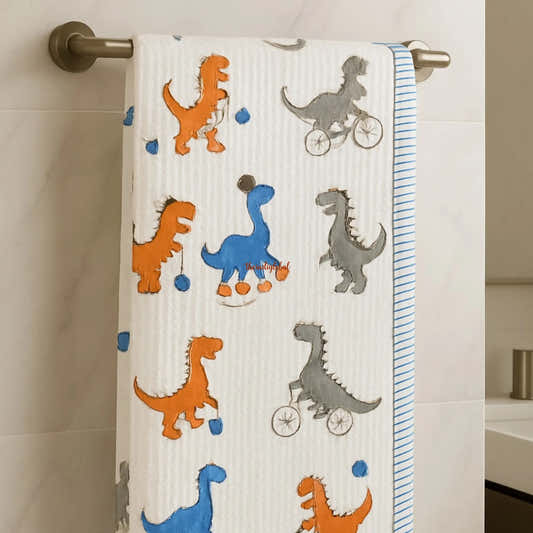 Handblock Waffle Cotton Body Towel Little Dino 