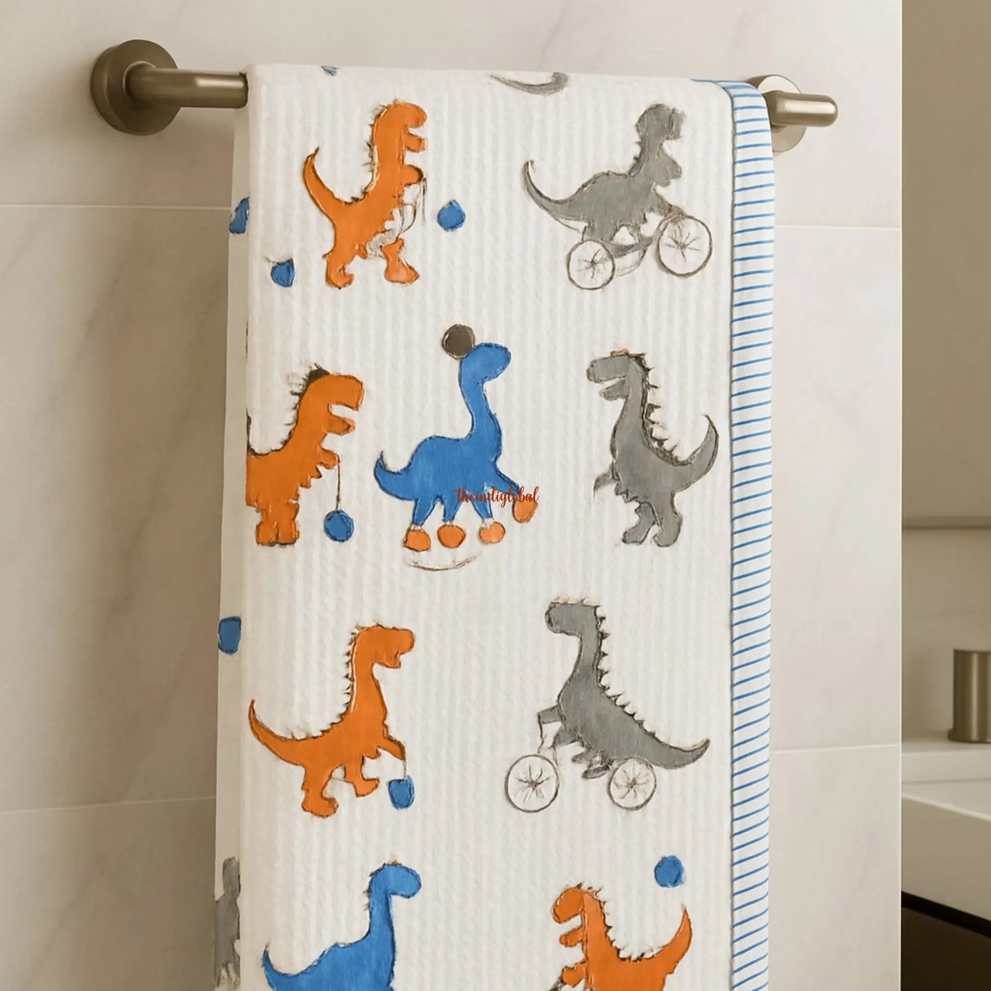 Handblock Waffle Cotton Body Towel Little Dino 