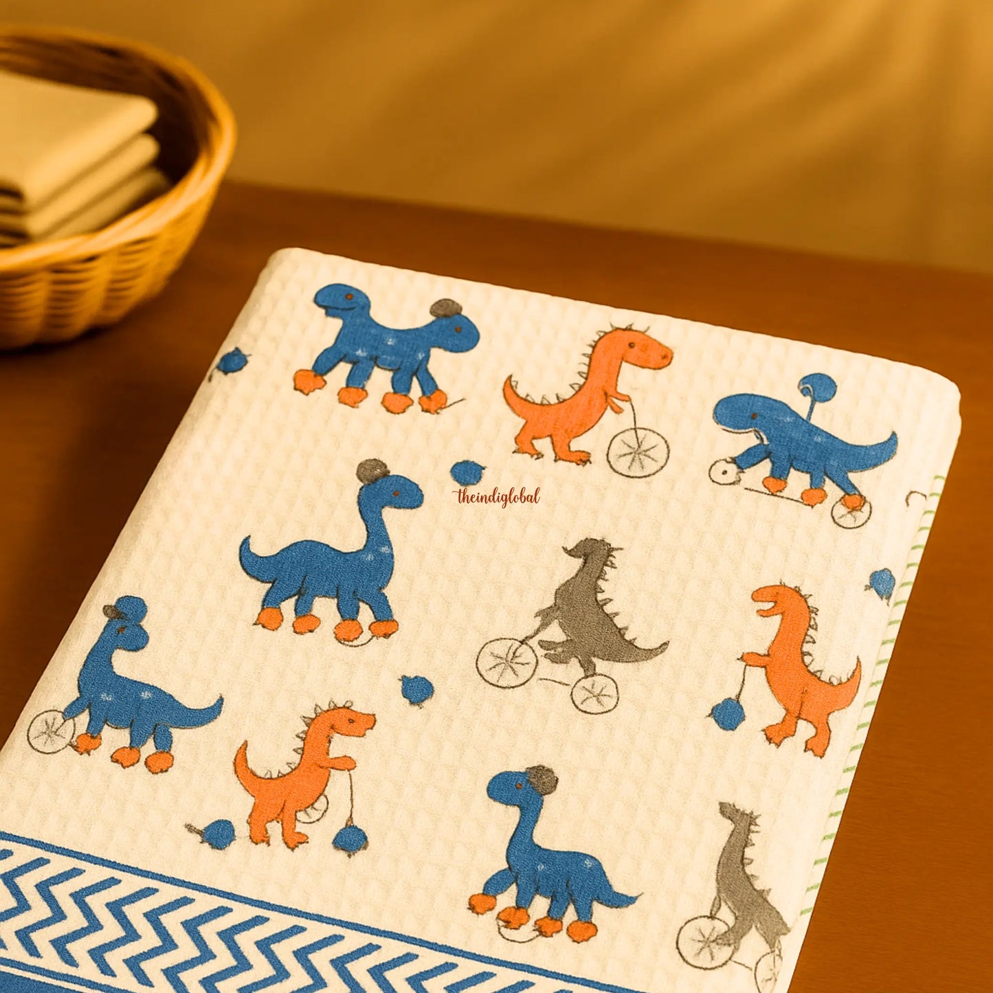 Handblock Waffle Cotton Body Towel Little Dino 2