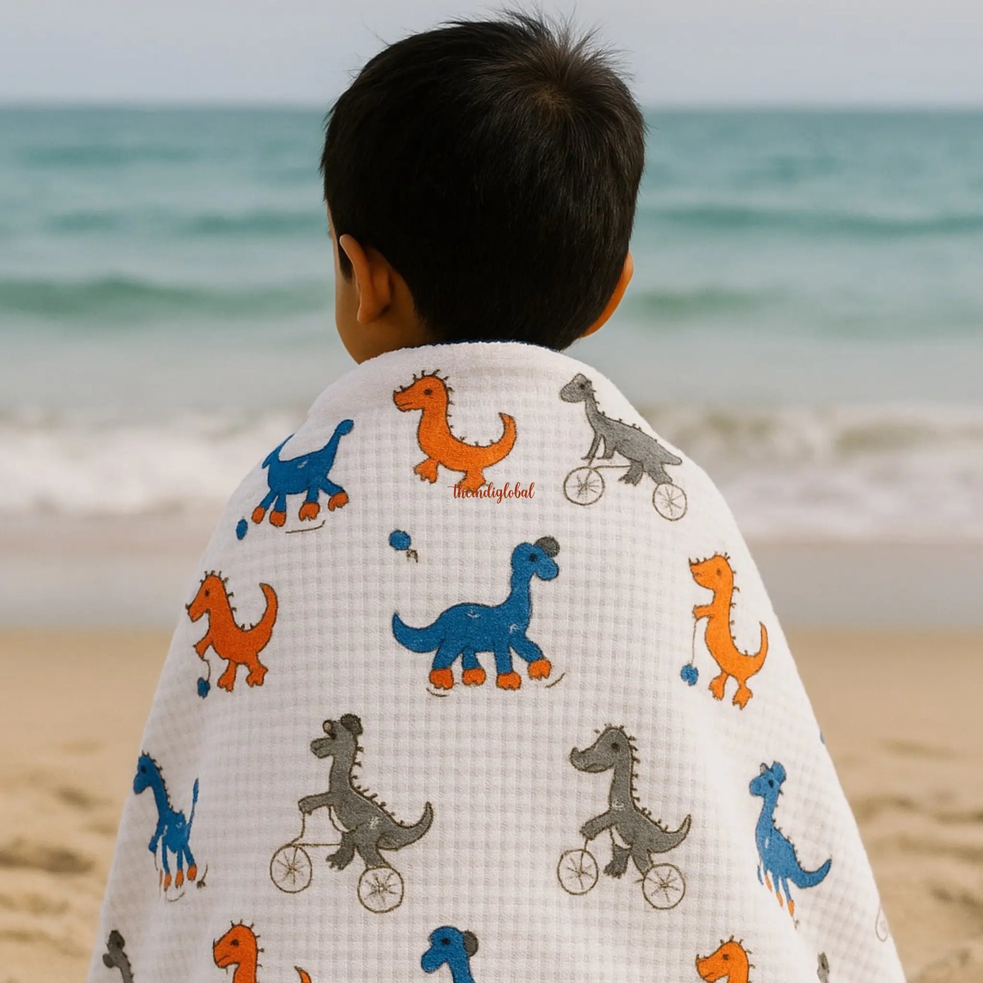 Handblock Waffle Cotton Body Towel Little Dino 3