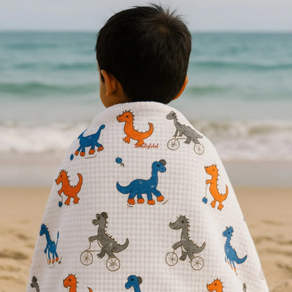 Handblock Waffle Cotton Body Towel Little Dino 3