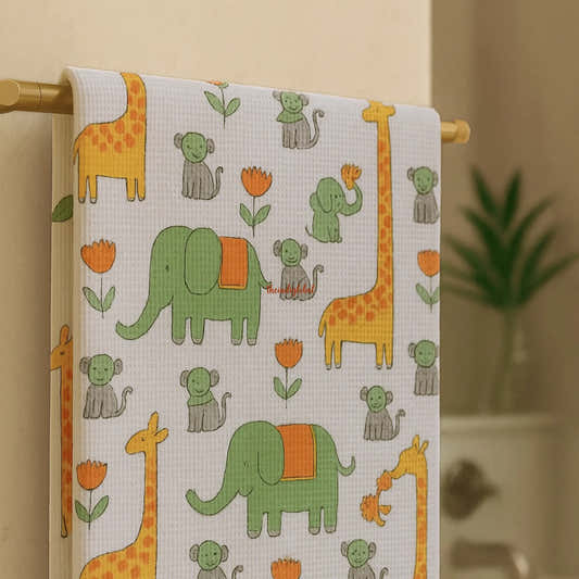 Handblock Waffle Cotton Body Towel Little Safari 1