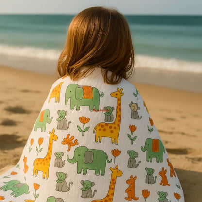 Handblock Waffle Cotton Body Towel Little Safari