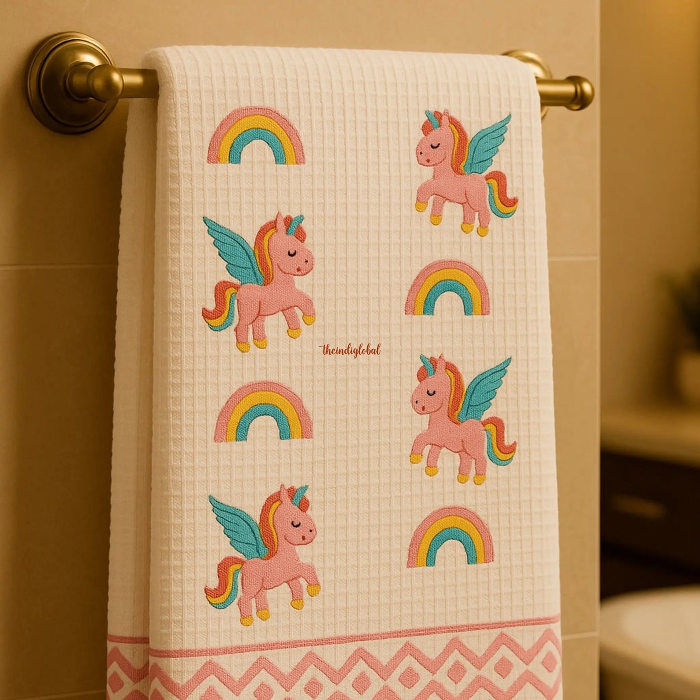 Handblock Waffle Cotton Body Towel Magical Unicorn & Rainbow