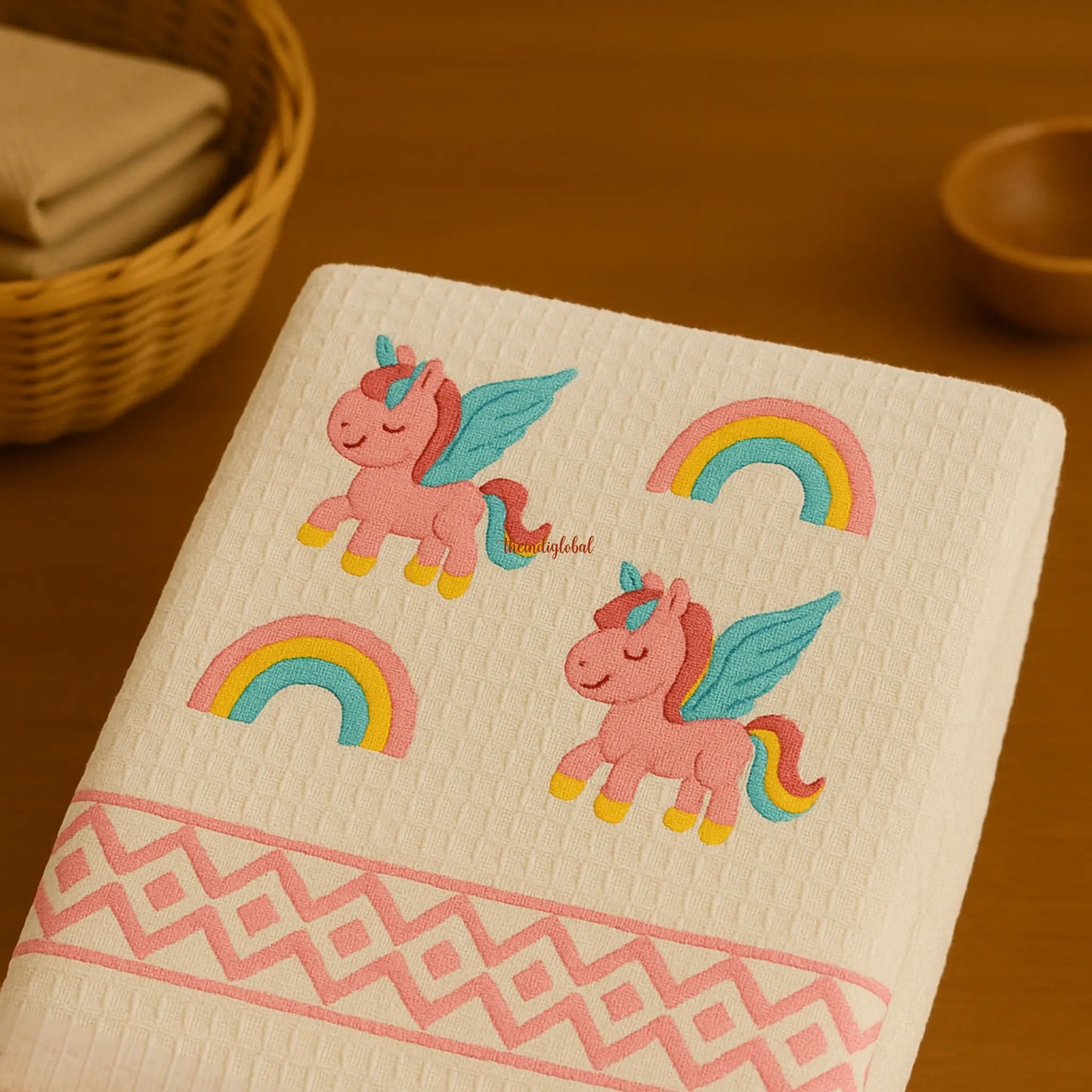 Handblock Waffle Cotton Body Towel Magical Unicorn & Rainbow