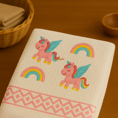 Handblock Waffle Cotton Body Towel Magical Unicorn & Rainbow