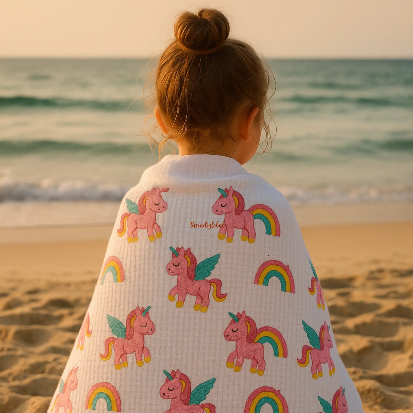Handblock Waffle Cotton Body Towel Magical Unicorn & Rainbow