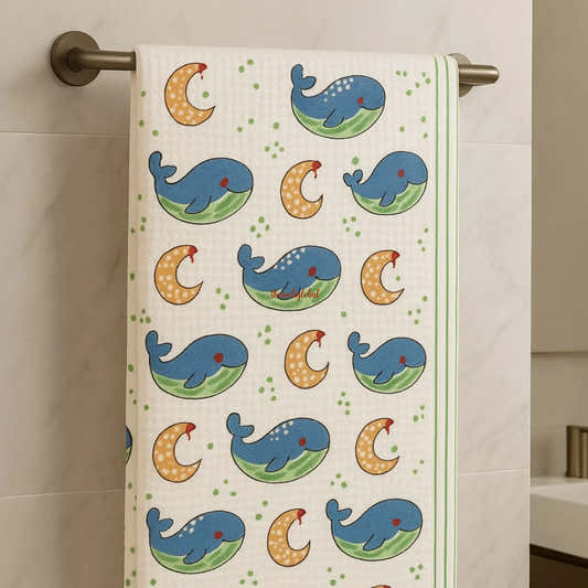 Handblock Waffle Cotton Body Towel Moonlit Dolphin 1