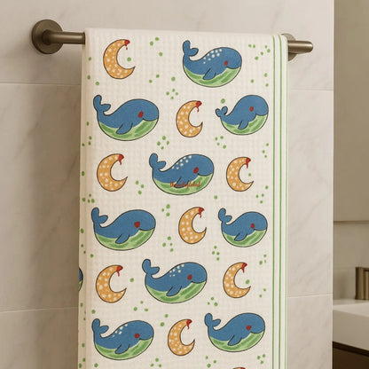 Handblock Waffle Cotton Body Towel Moonlit Dolphin