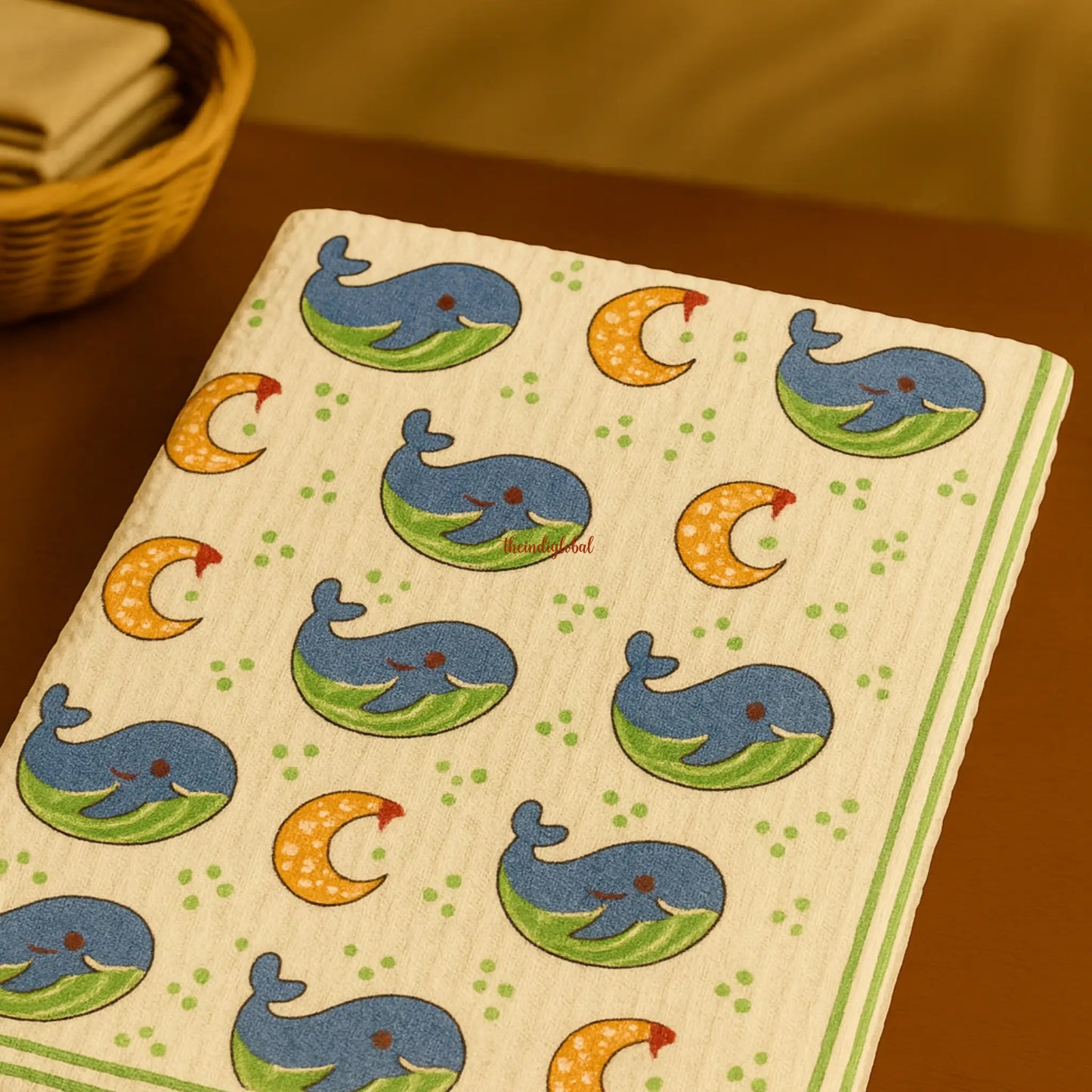 Handblock Waffle Cotton Body Towel Moonlit Dolphin