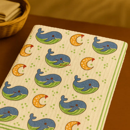 Handblock Waffle Cotton Body Towel Moonlit Dolphin