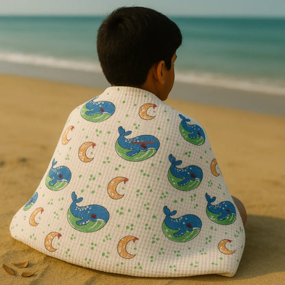 Handblock Waffle Cotton Body Towel Moonlit Dolphin