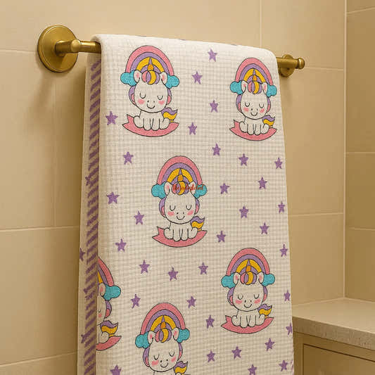 Handblock Waffle Cotton Body Towel Starlit Unicorn