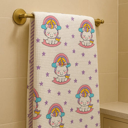 Handblock Waffle Cotton Body Towel Starlit Unicorn
