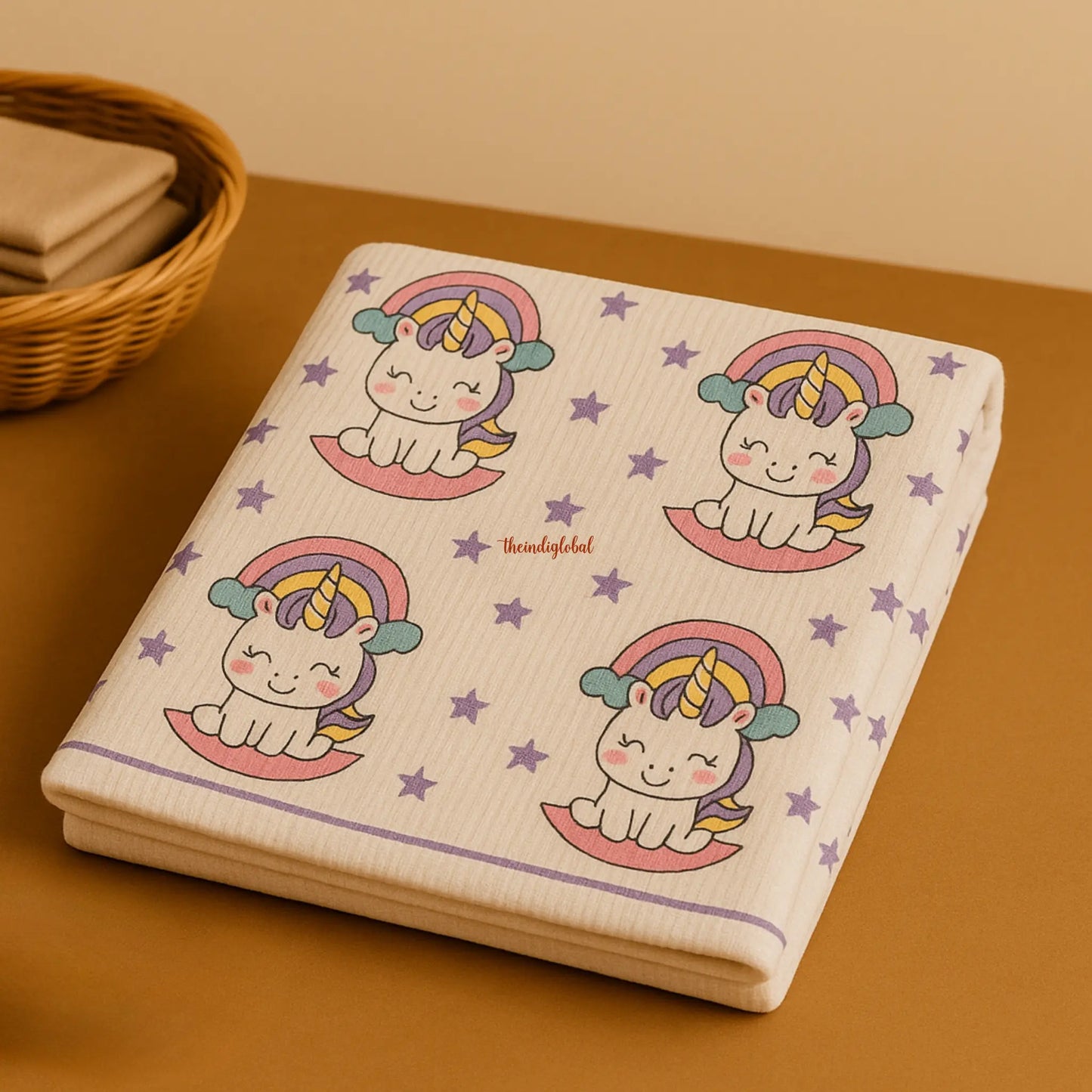 Handblock Waffle Cotton Body Towel Starlit Unicorn