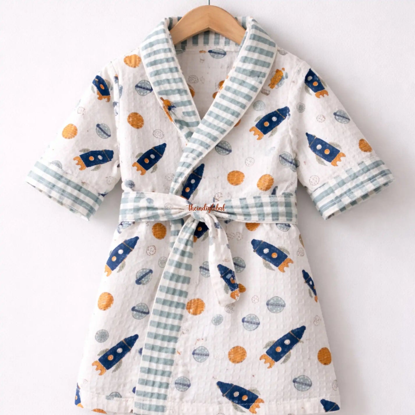 Handblock Printed Kids Waffle Cotton Bathrobe Space 2