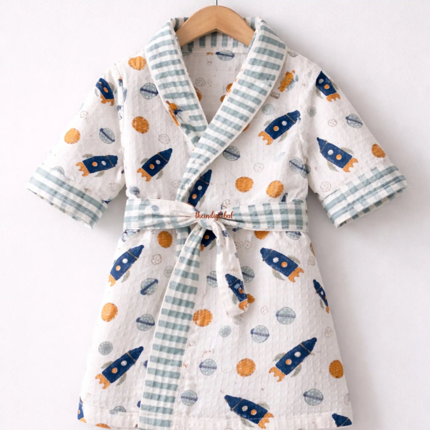 Handblock Printed Kids Waffle Cotton Bathrobe Space 2