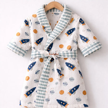 Handblock Printed Kids Waffle Cotton Bathrobe Space 2