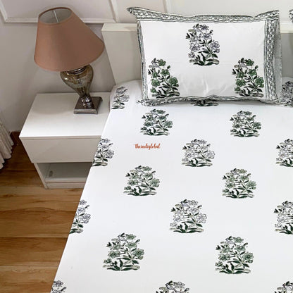 Ramya Hand Block Soft Cotton Bedsheet with 2 Pillow Covers 108*108 inches Vega