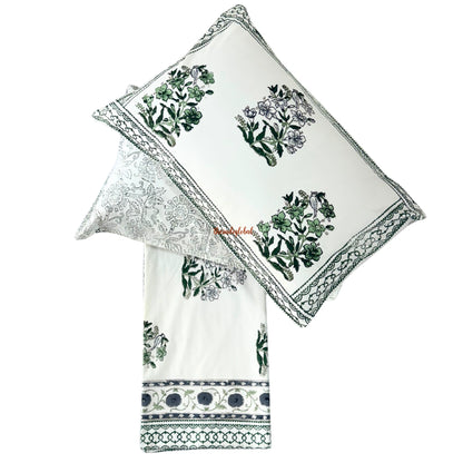 Ramya Hand Block Soft Cotton Bedsheet with 2 Pillow Covers 108*108 inches Vega