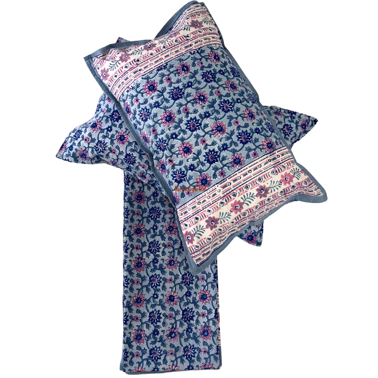 Ramya Hand Block Soft Cotton Bedsheet with 2 Pillow Covers 90*108 inches Blue