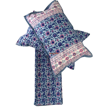 Ramya Hand Block Soft Cotton Bedsheet with 2 Pillow Covers 90*108 inches Blue