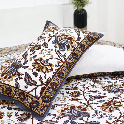 Hand Block Cotton Bedsheet with 2 Pillow Covers Double Bed size Mustard Purple