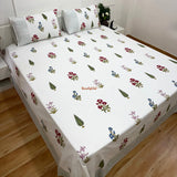 Ramya Hand Block Soft Cotton Bedsheet with 2 Pillow Covers 108*108 inches White