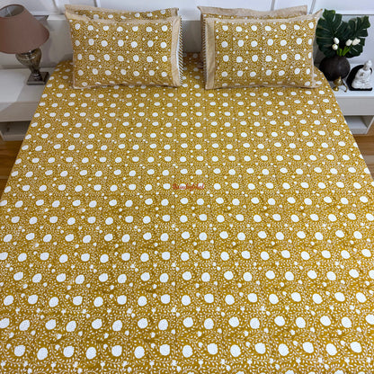 Ramya Hand Block Soft Cotton Bedsheet with 2 Pillow Covers Brown