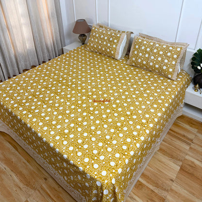 Ramya Hand Block Soft Cotton Bedsheet with 2 Pillow Covers Brown