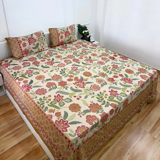 Homi Cotton Bedsheet for Super King Size Bed With Two Reversible Pillow Covers Brown