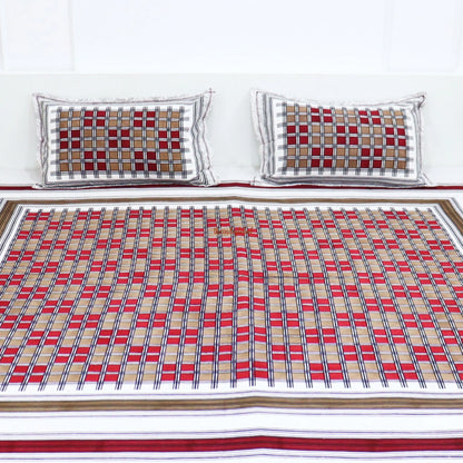 Hand Block Cotton Bedsheet with 2 Pillow Covers Double Bed size Red Brown